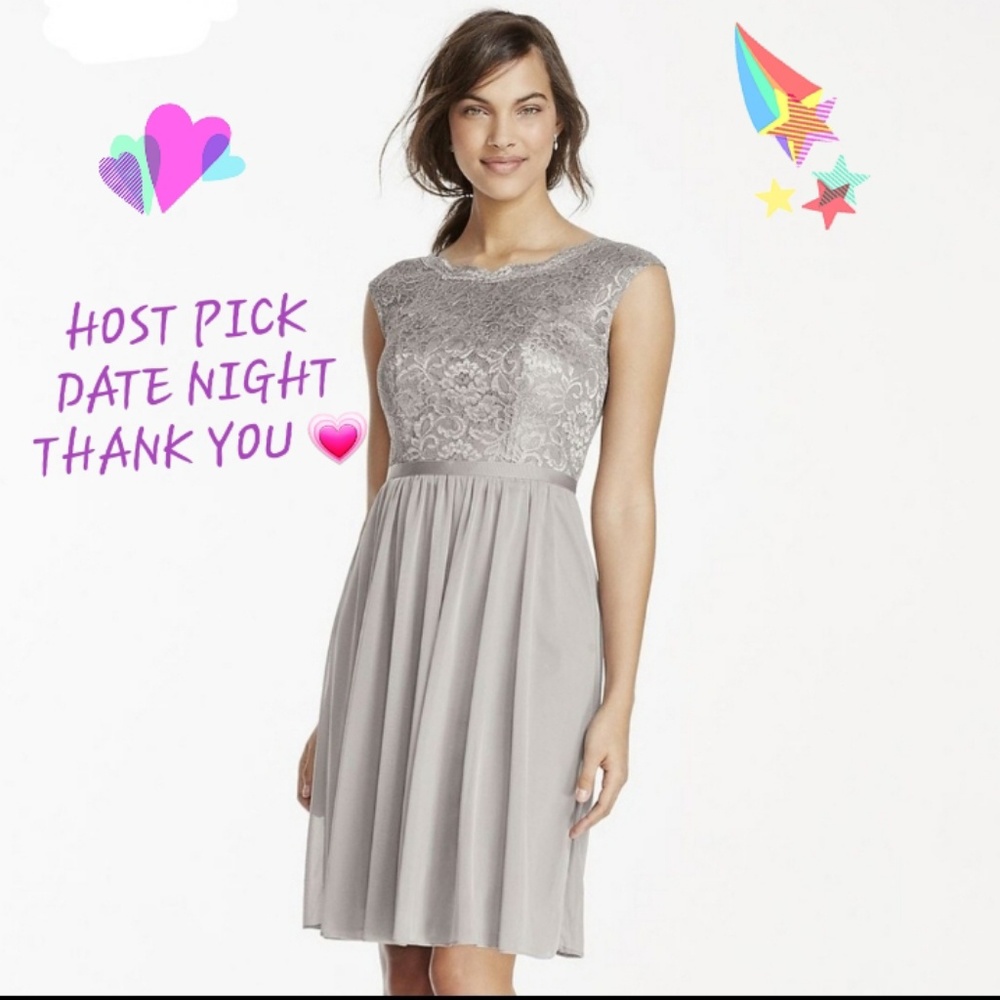 David's Bridal. Metallic short lace & mesh dress.